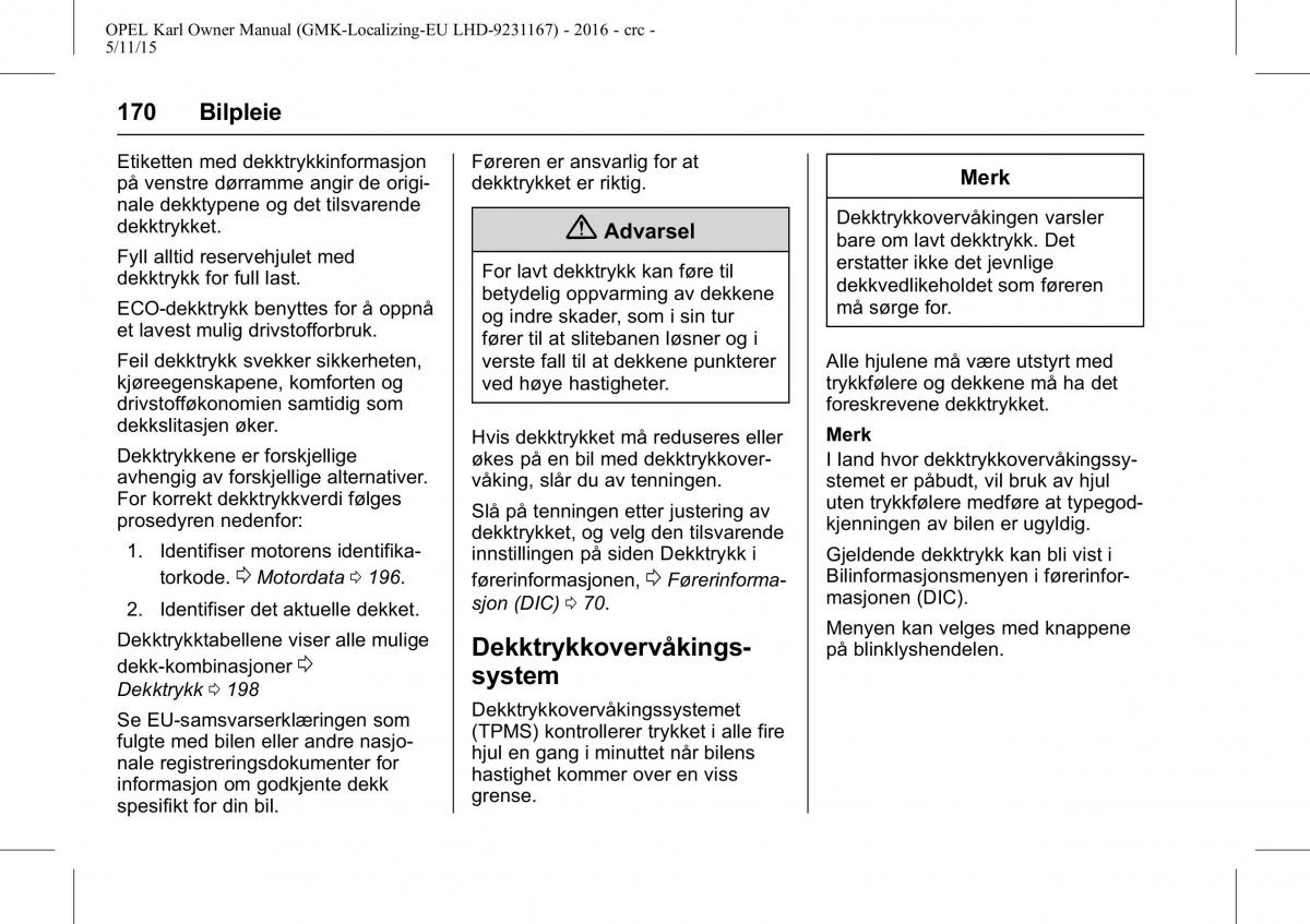 Opel Karl bruksanvisningen / page 171