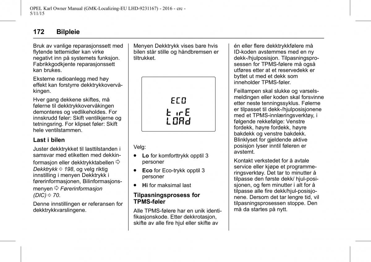 Opel Karl bruksanvisningen / page 173