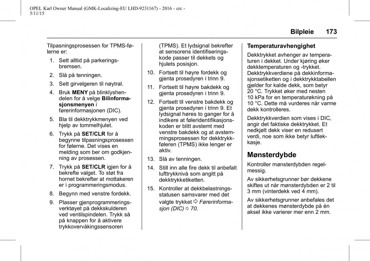 Opel Karl bruksanvisningen / page 174