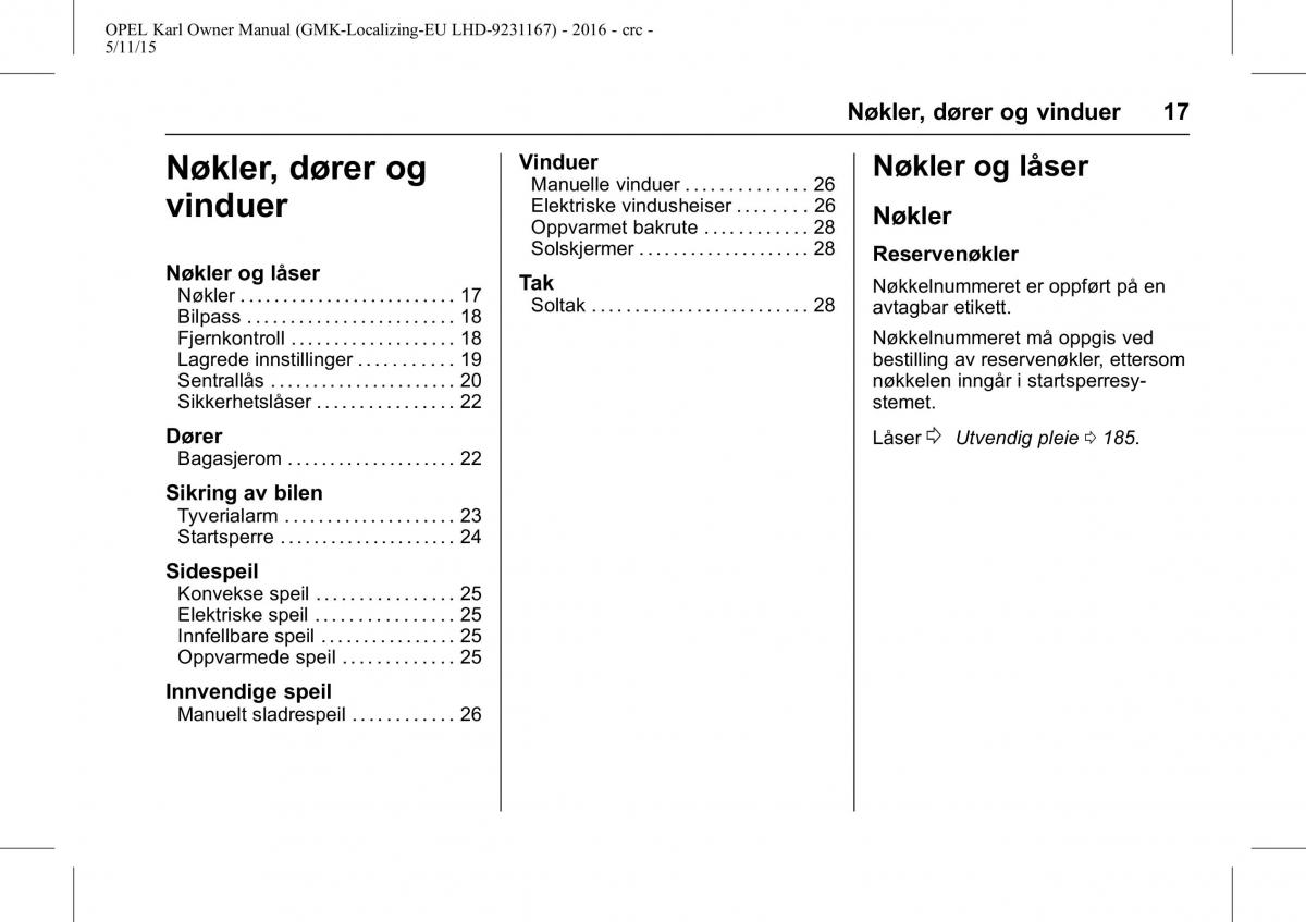 Opel Karl bruksanvisningen / page 18