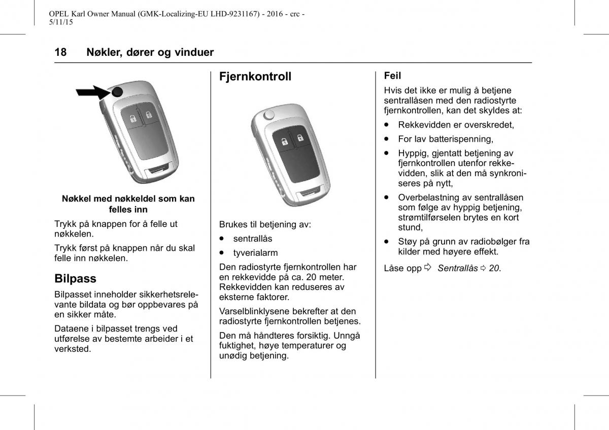 Opel Karl bruksanvisningen / page 19