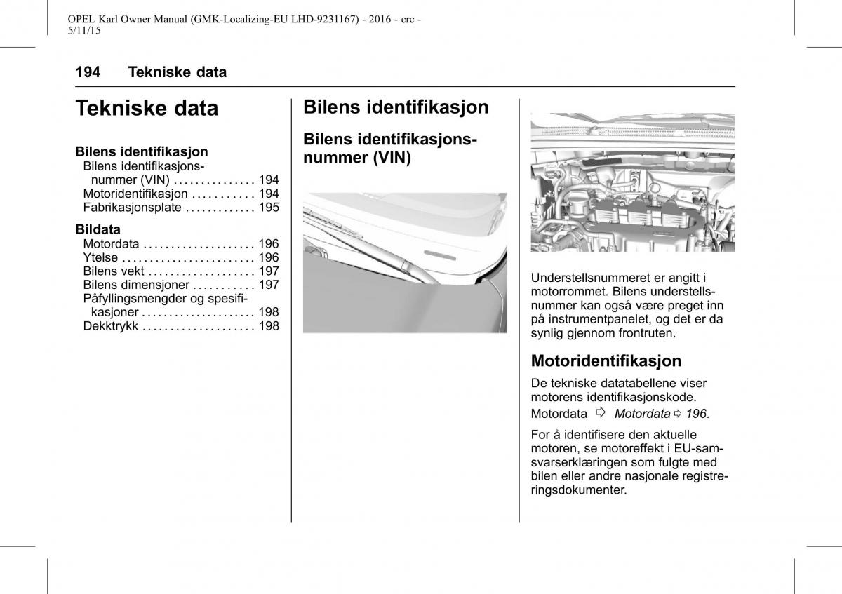 Opel Karl bruksanvisningen / page 195