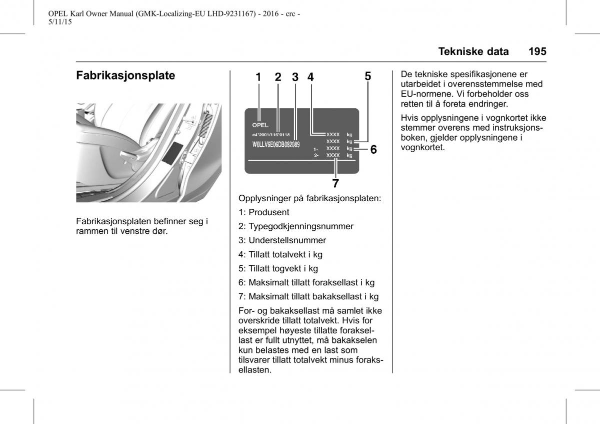 Opel Karl bruksanvisningen / page 196