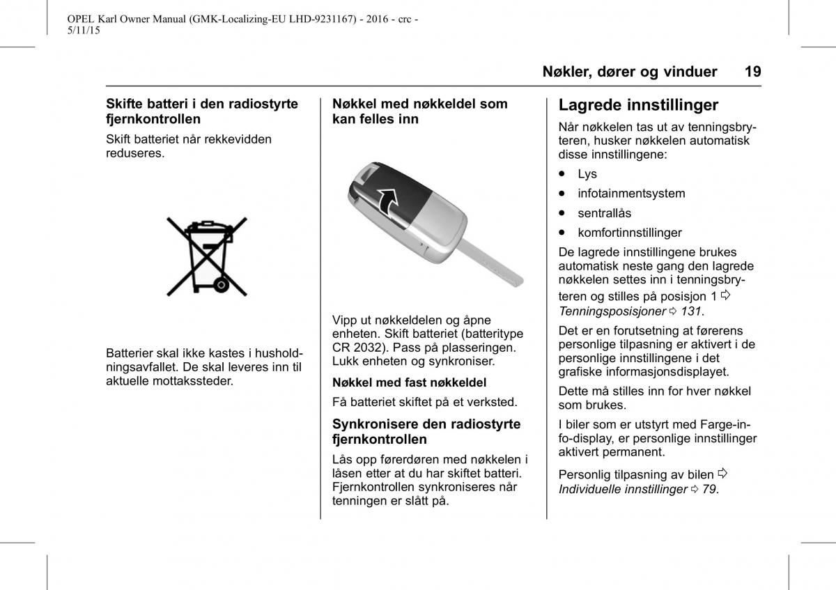 Opel Karl bruksanvisningen / page 20