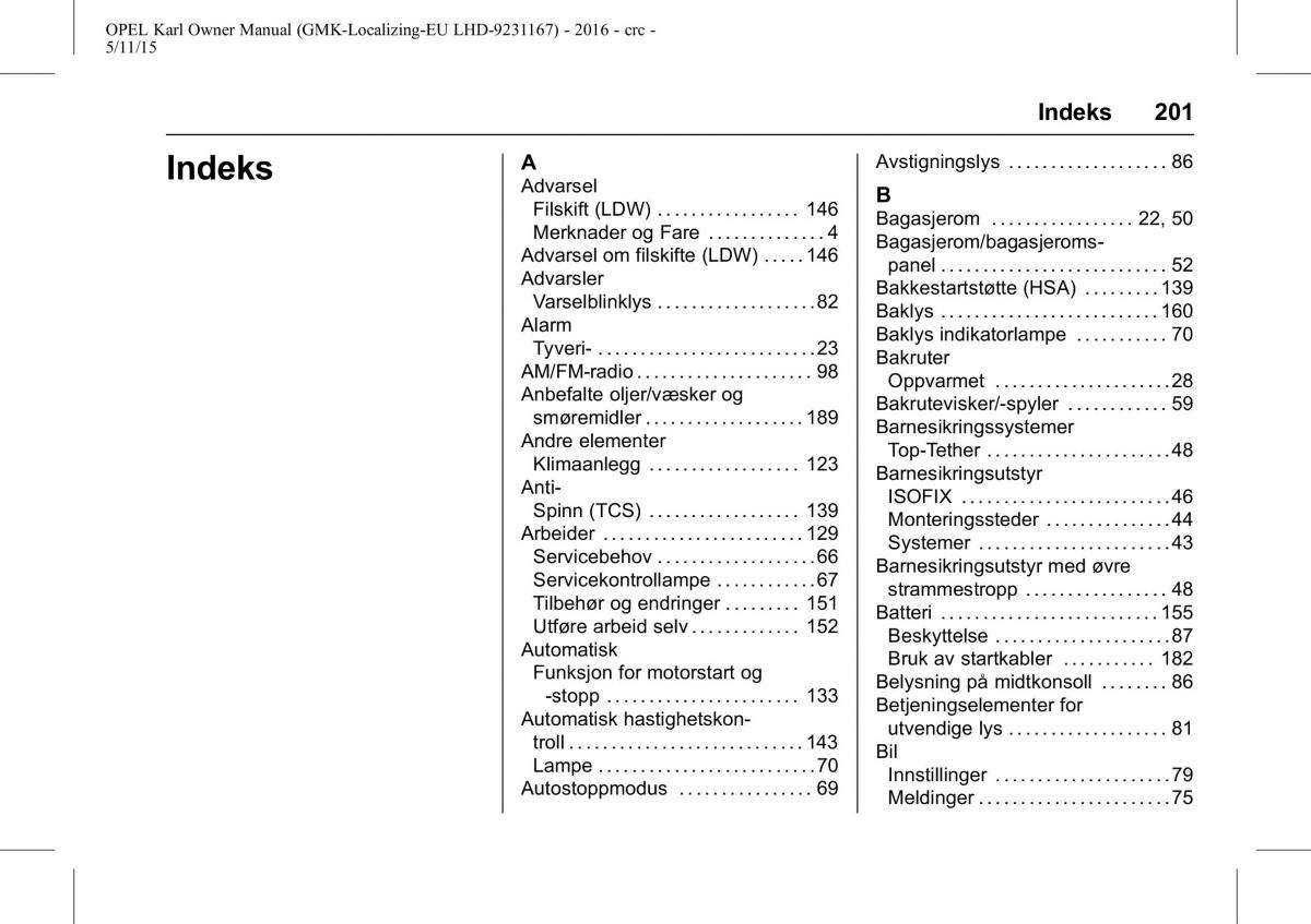 Opel Karl bruksanvisningen / page 202