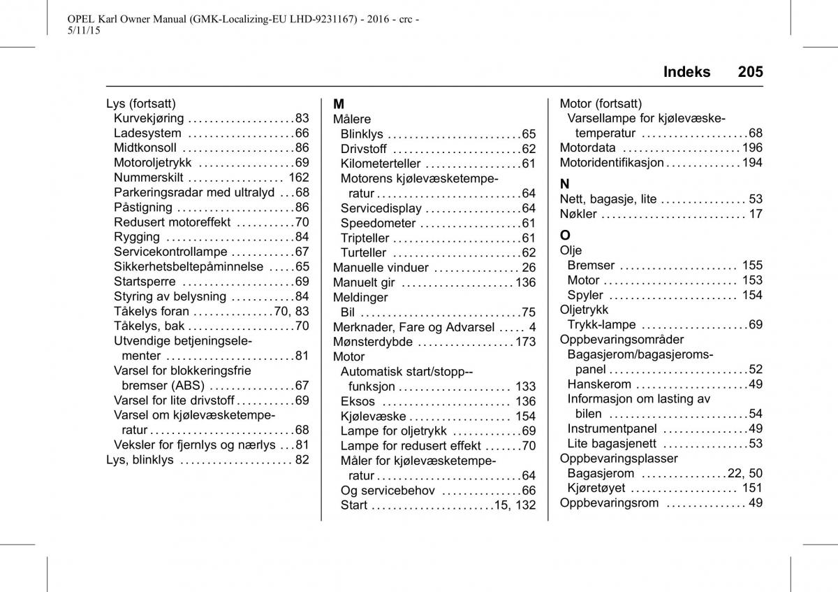 Opel Karl bruksanvisningen / page 206