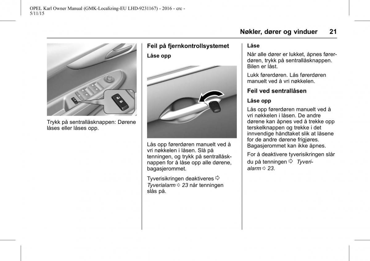 Opel Karl bruksanvisningen / page 22