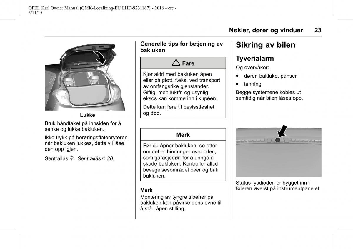 Opel Karl bruksanvisningen / page 24