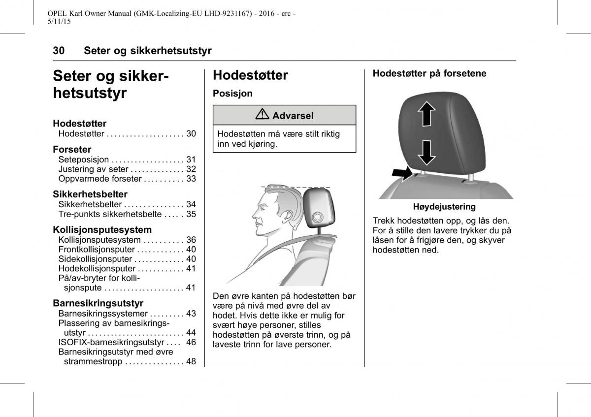 Opel Karl bruksanvisningen / page 31