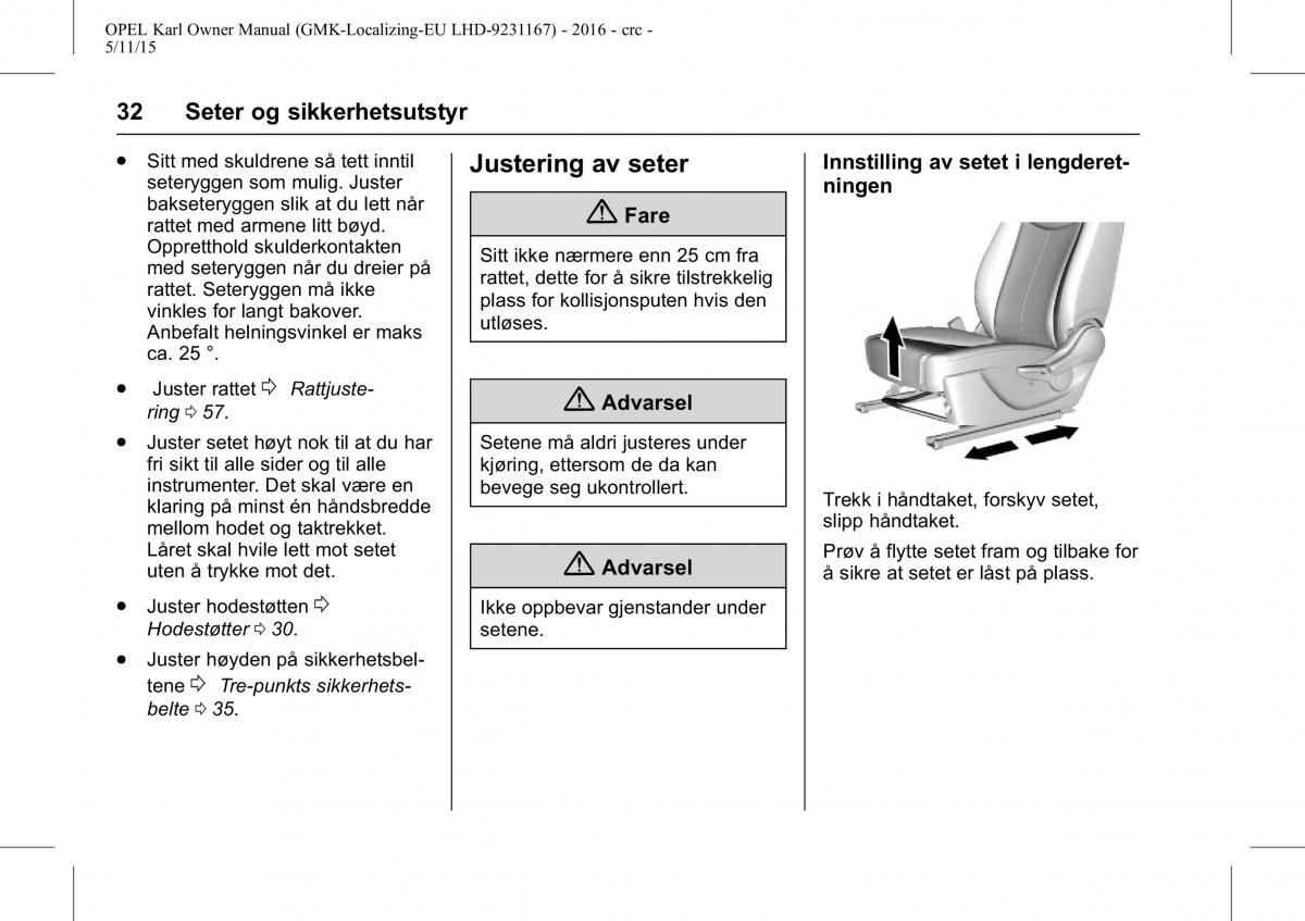 Opel Karl bruksanvisningen / page 33