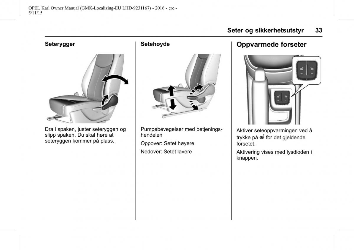 Opel Karl bruksanvisningen / page 34