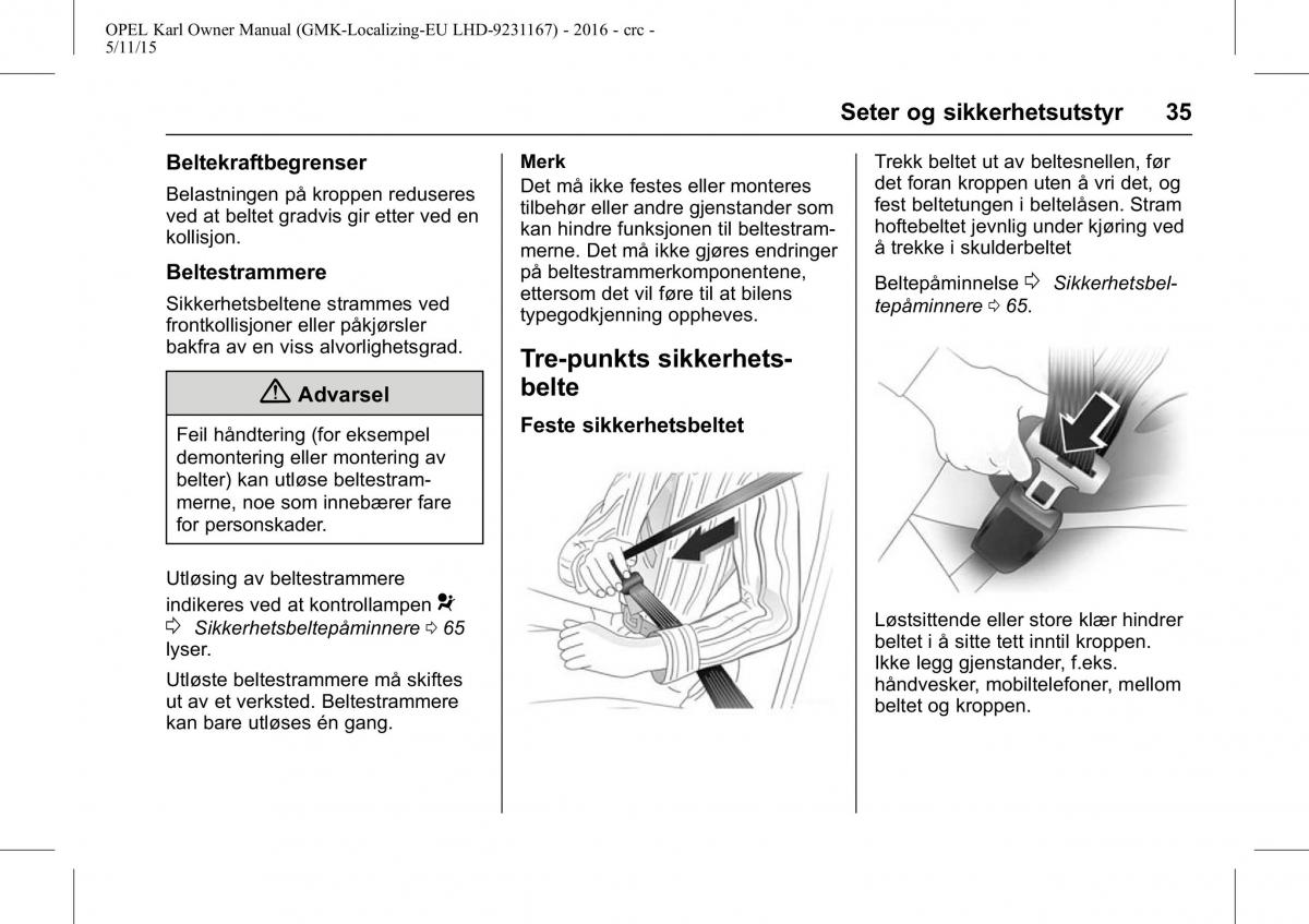 Opel Karl bruksanvisningen / page 36