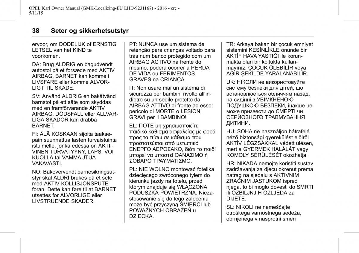 Opel Karl bruksanvisningen / page 39