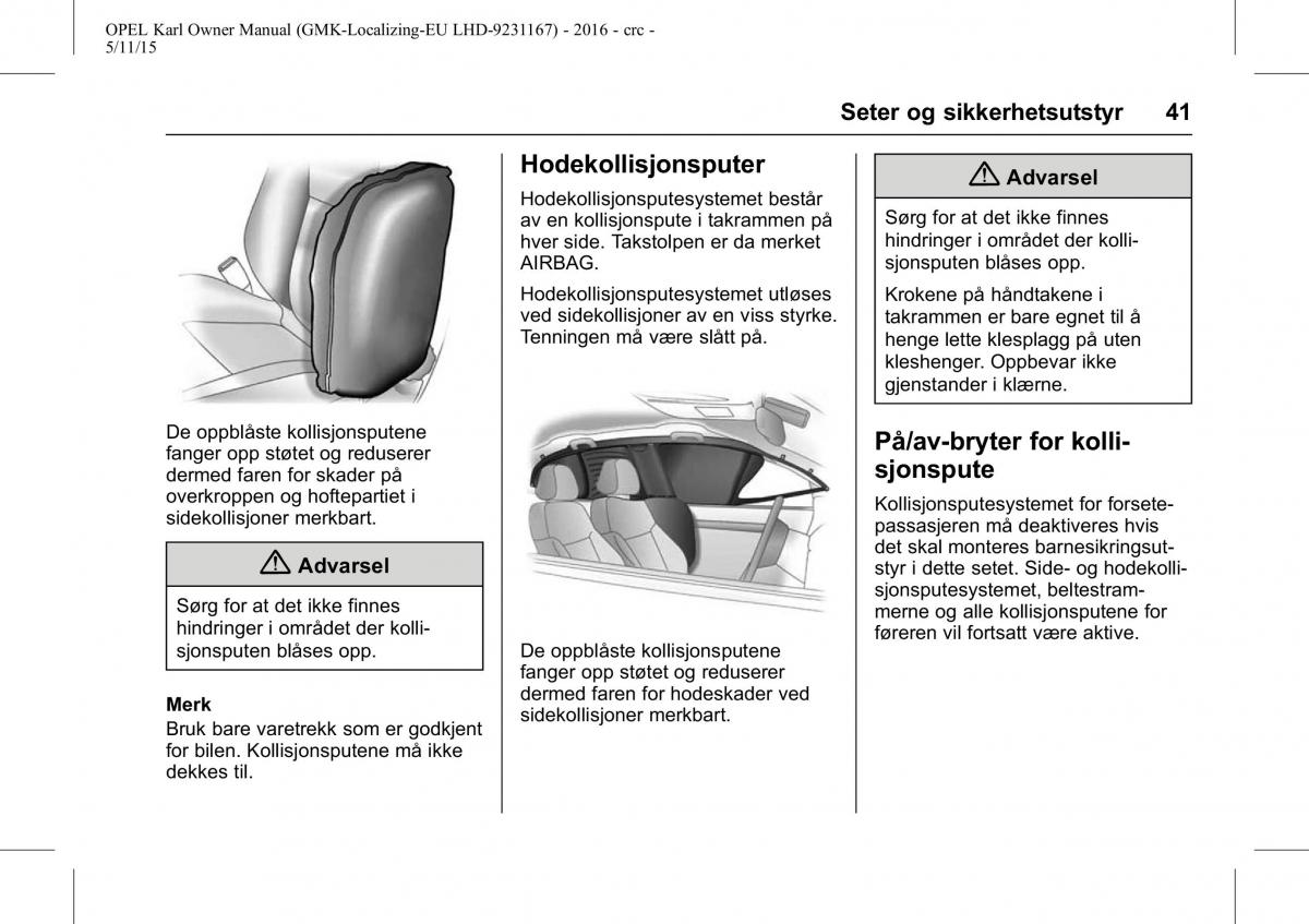 Opel Karl bruksanvisningen / page 42