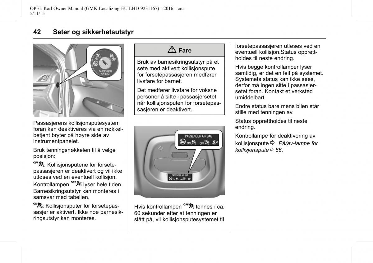 Opel Karl bruksanvisningen / page 43