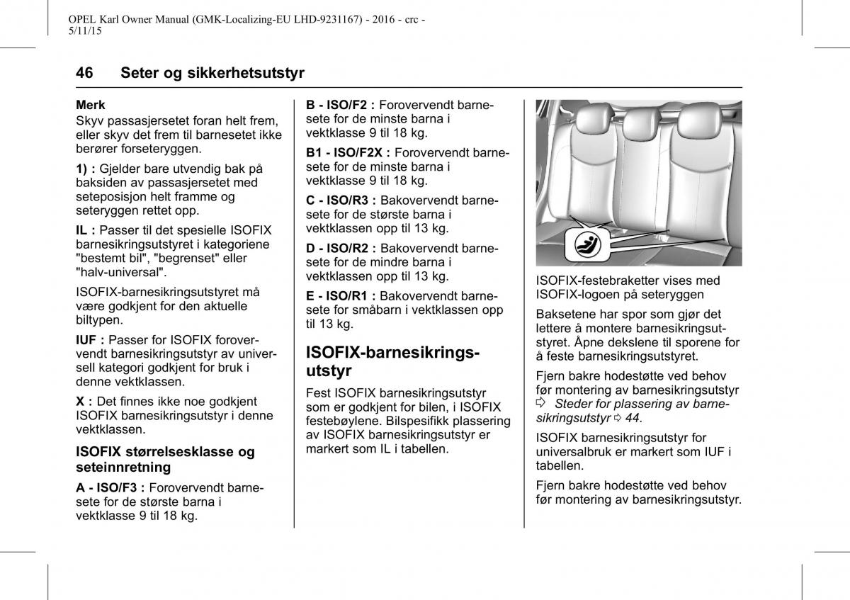 Opel Karl bruksanvisningen / page 47