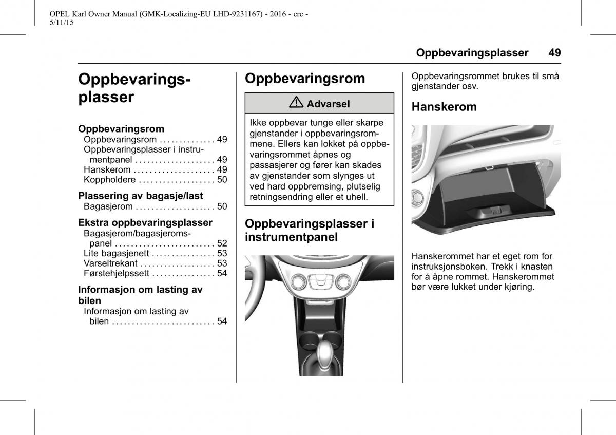 Opel Karl bruksanvisningen / page 50