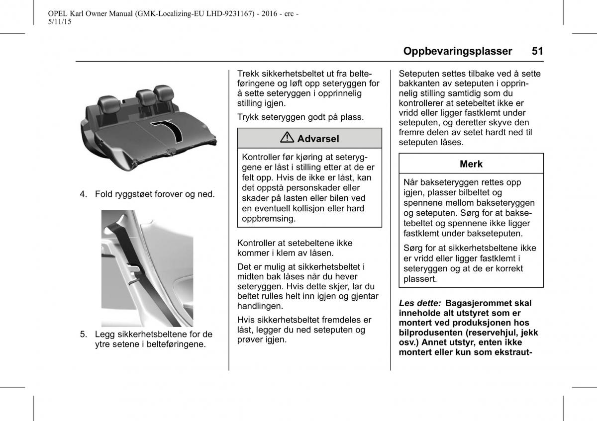 Opel Karl bruksanvisningen / page 52