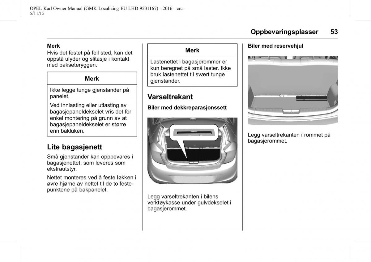 Opel Karl bruksanvisningen / page 54