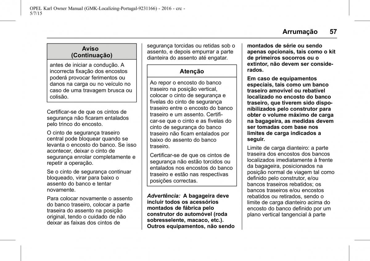 Opel Karl manual del propietario / page 58