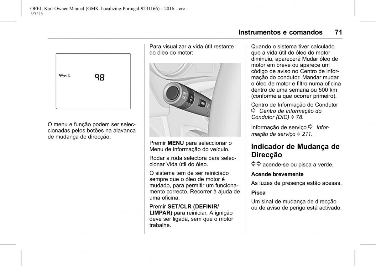 Opel Karl manual del propietario / page 72