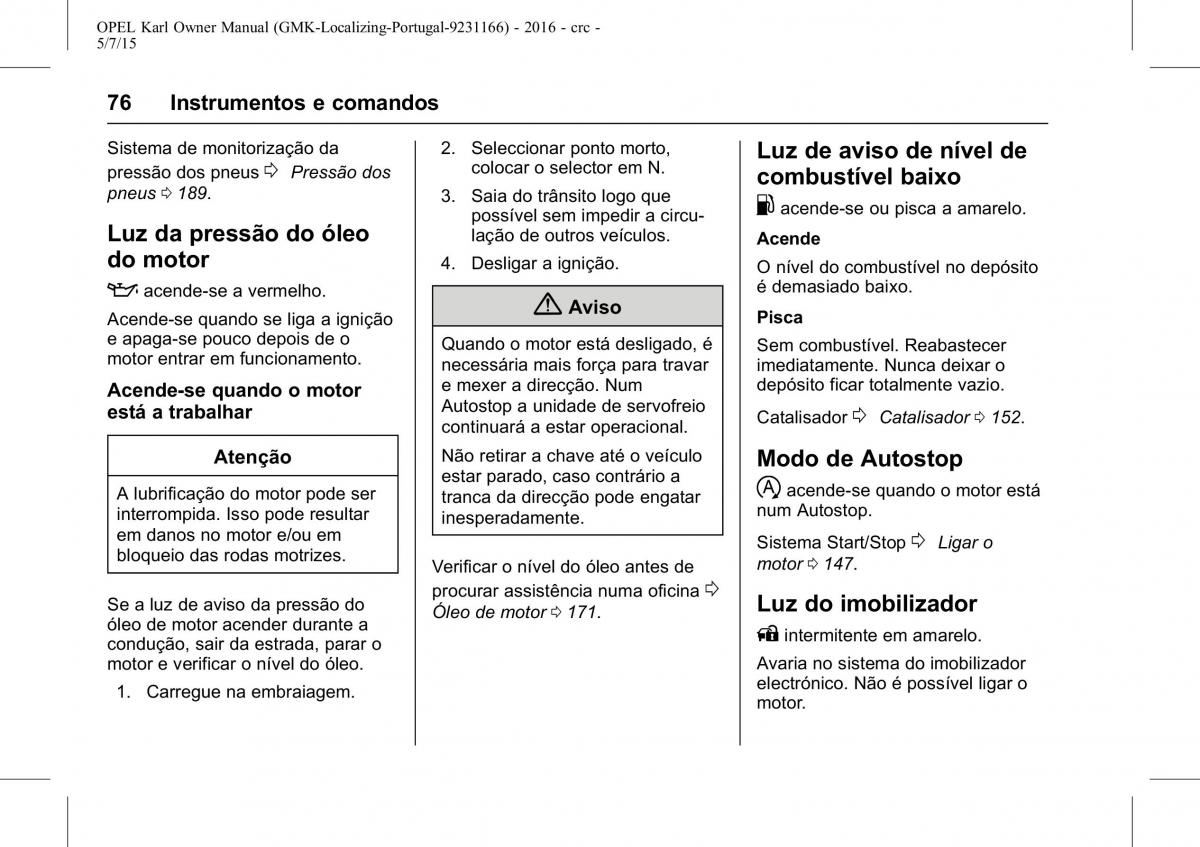 Opel Karl manual del propietario / page 77