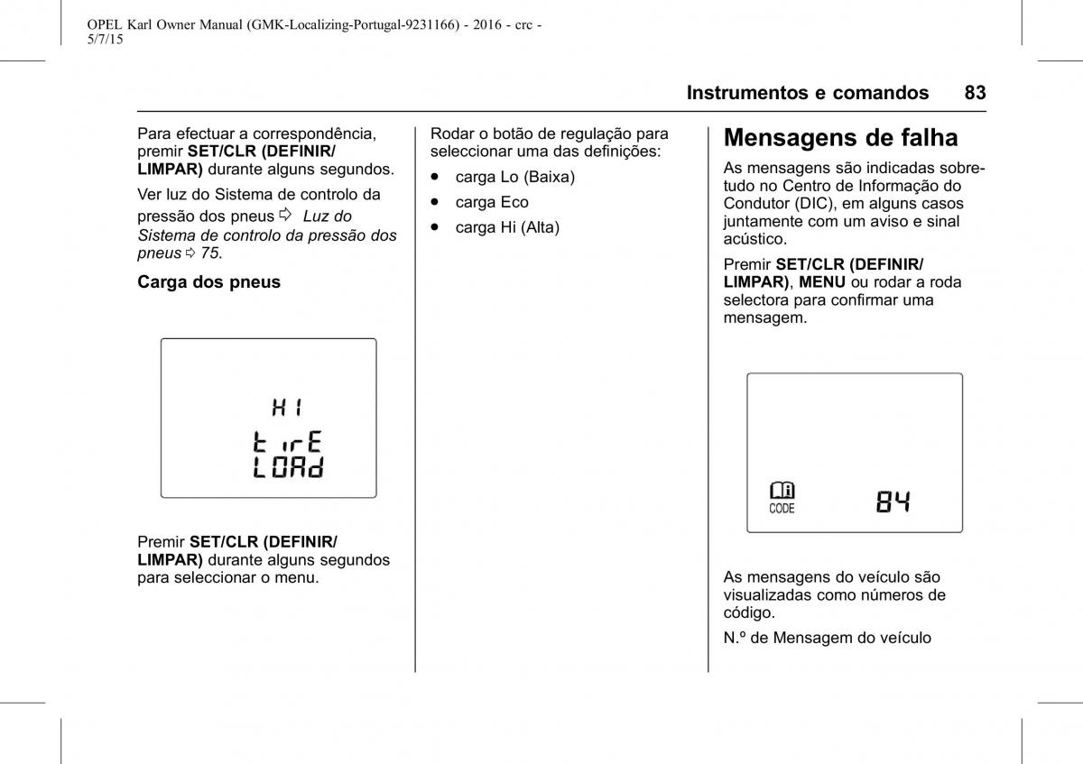 Opel Karl manual del propietario / page 84