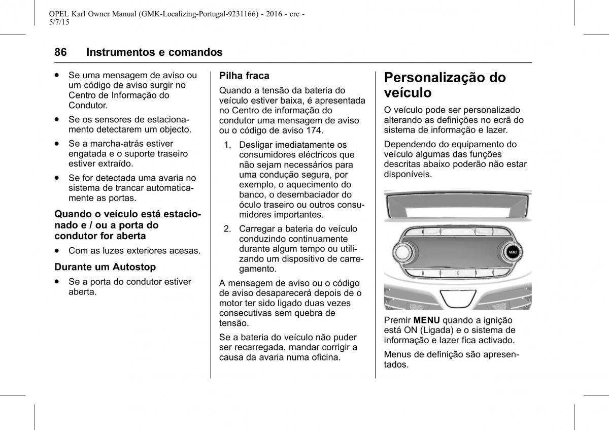 Opel Karl manual del propietario / page 87