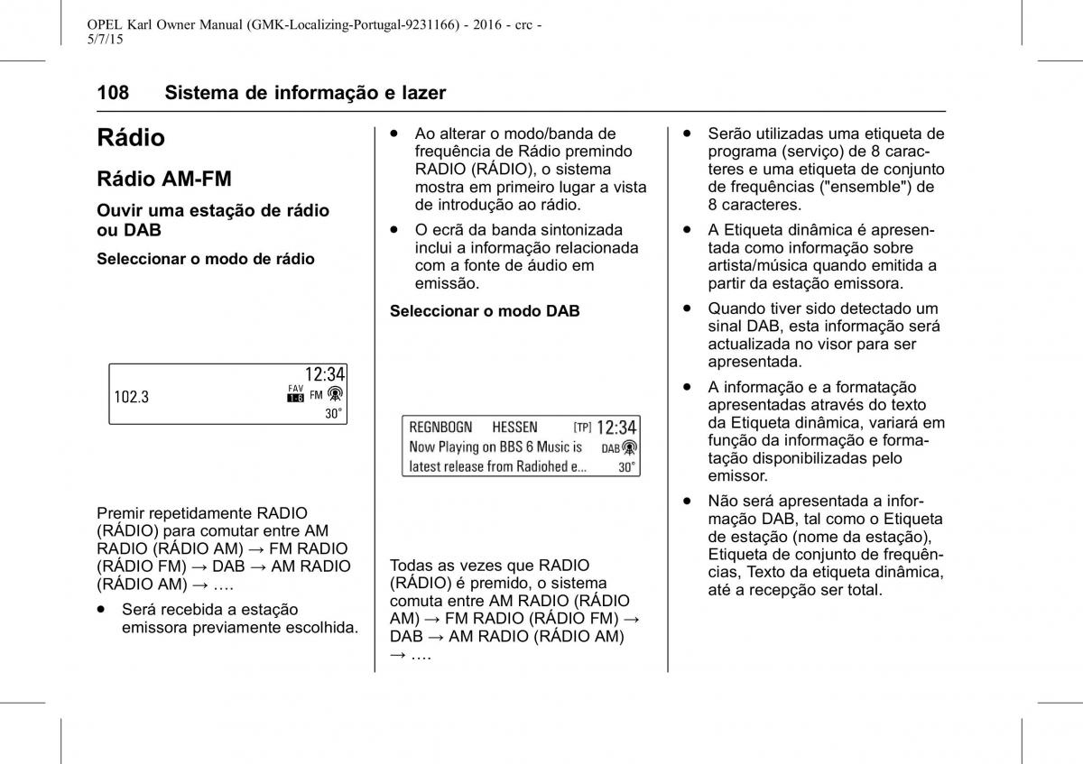 Opel Karl manual del propietario / page 109