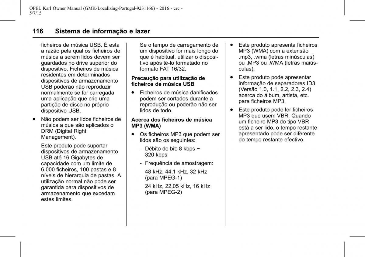 Opel Karl manual del propietario / page 117