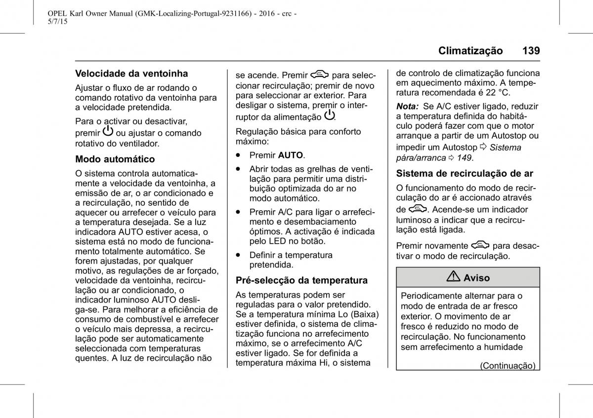 Opel Karl manual del propietario / page 140