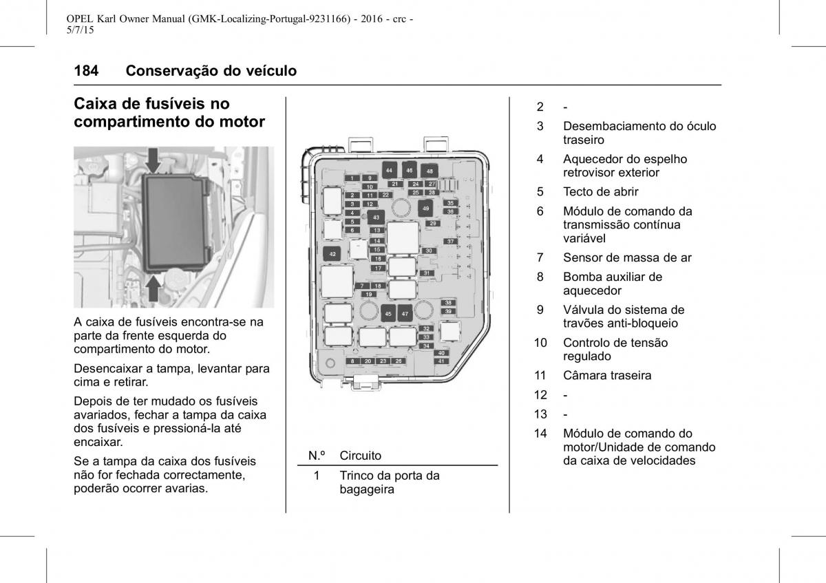 Opel Karl manual del propietario / page 185