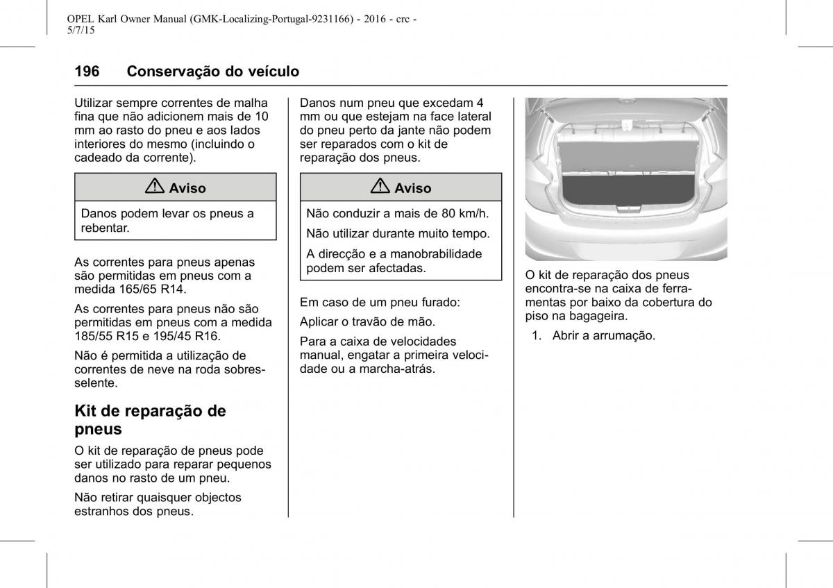Opel Karl manual del propietario / page 197