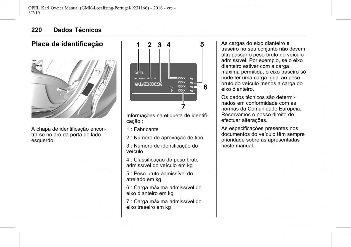 Opel Karl manual del propietario / page 221