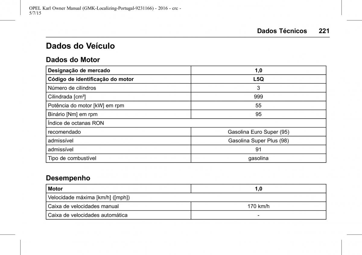 Opel Karl manual del propietario / page 222