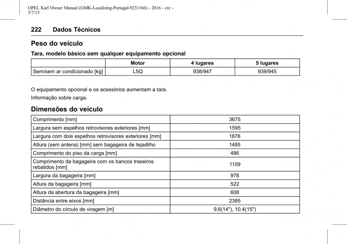 Opel Karl manual del propietario / page 223