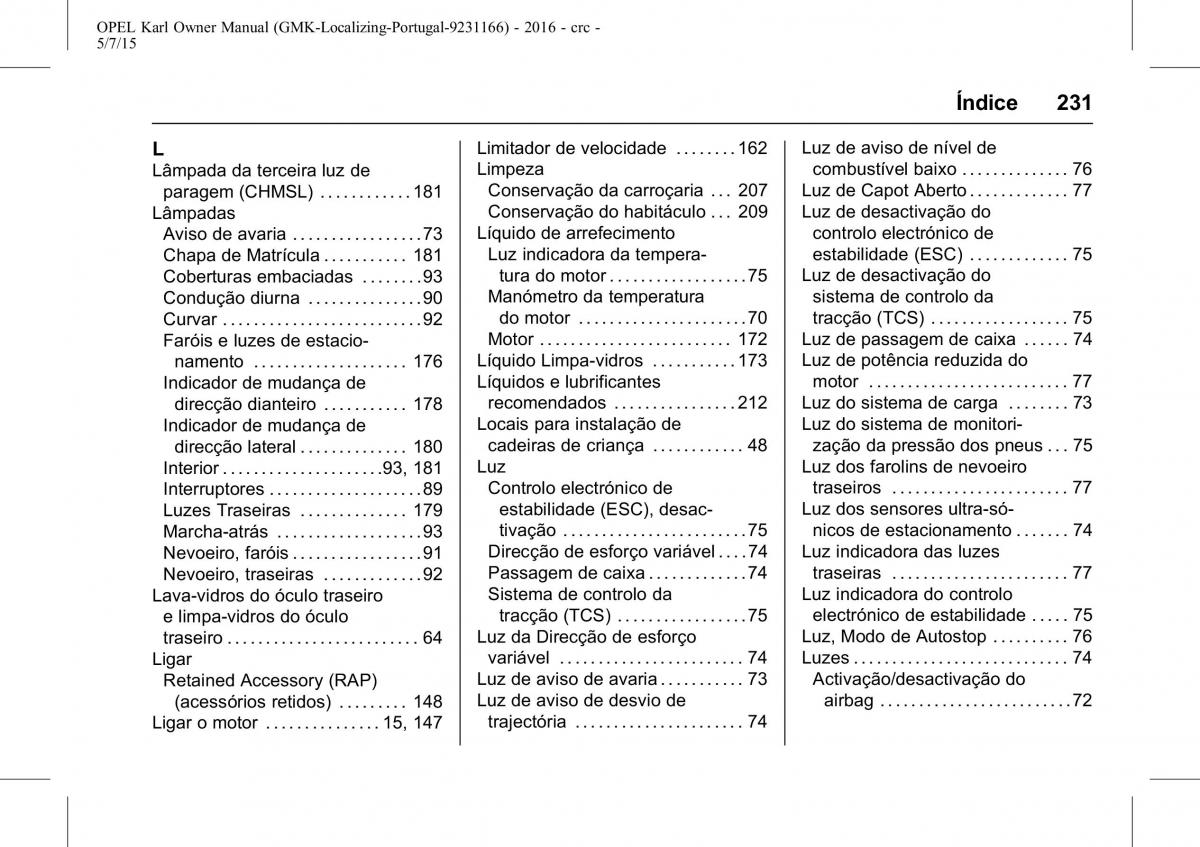 Opel Karl manual del propietario / page 232