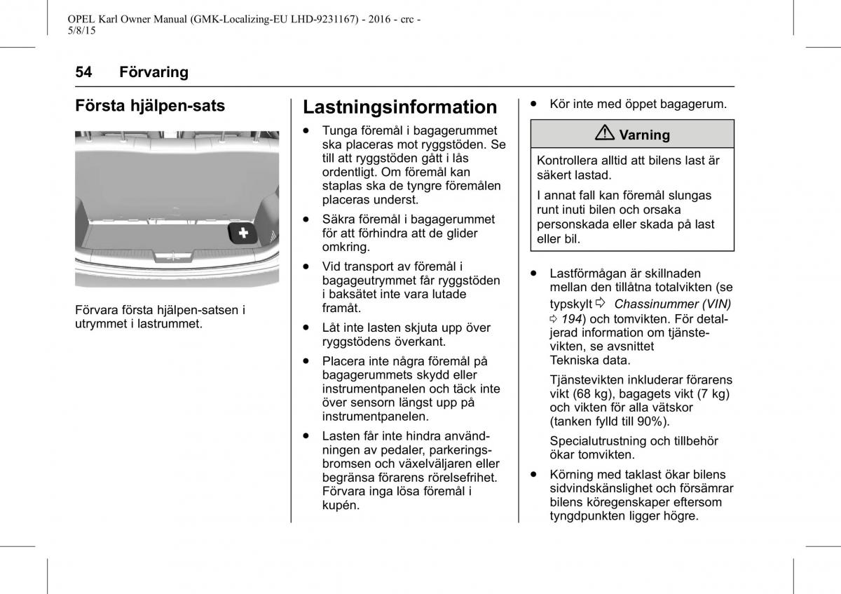 Opel Karl instruktionsbok / page 55