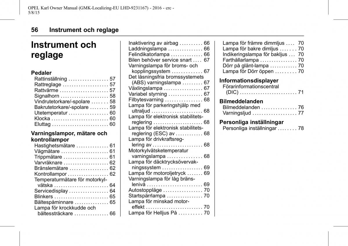 Opel Karl instruktionsbok / page 57