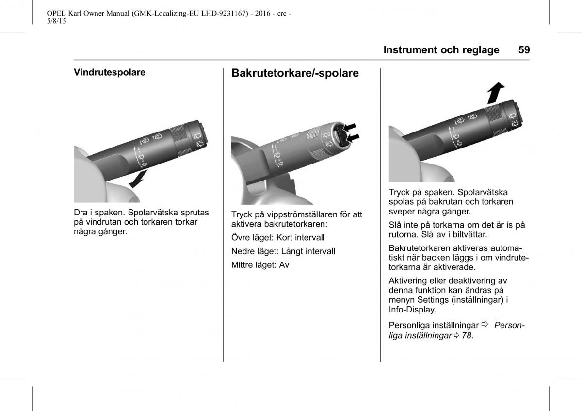 Opel Karl instruktionsbok / page 60