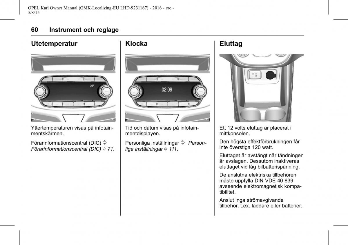 Opel Karl instruktionsbok / page 61