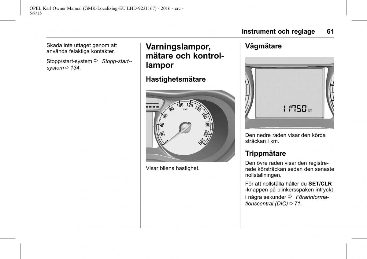 Opel Karl instruktionsbok / page 62