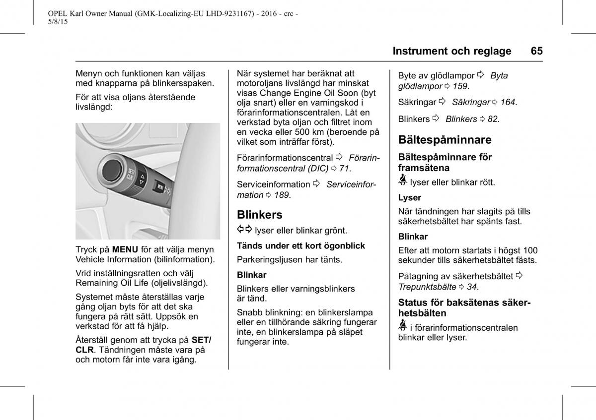 Opel Karl instruktionsbok / page 66