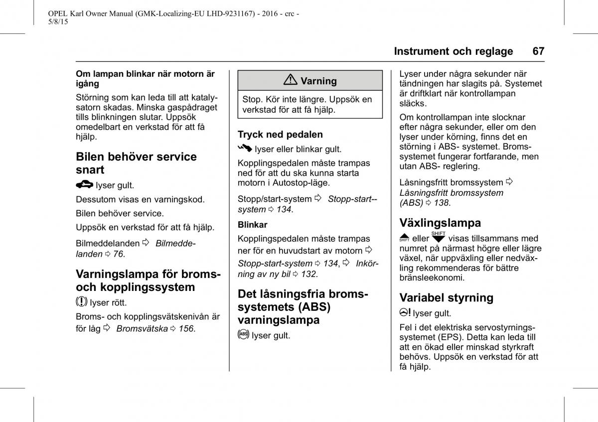 Opel Karl instruktionsbok / page 68