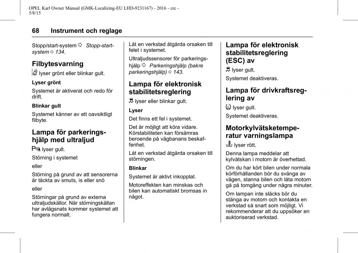 Opel Karl instruktionsbok / page 69