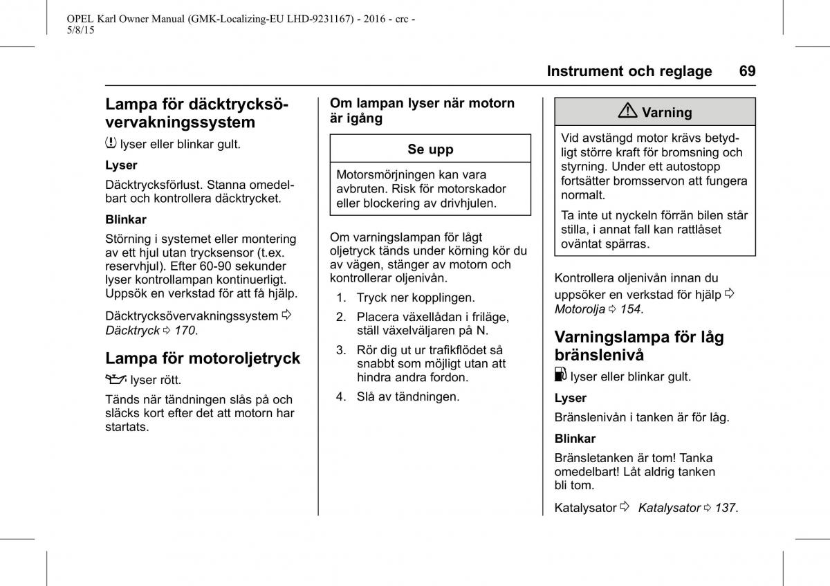 Opel Karl instruktionsbok / page 70