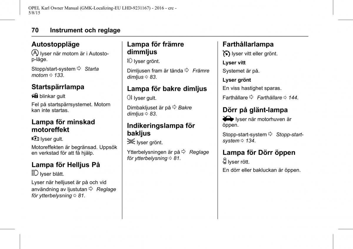 Opel Karl instruktionsbok / page 71