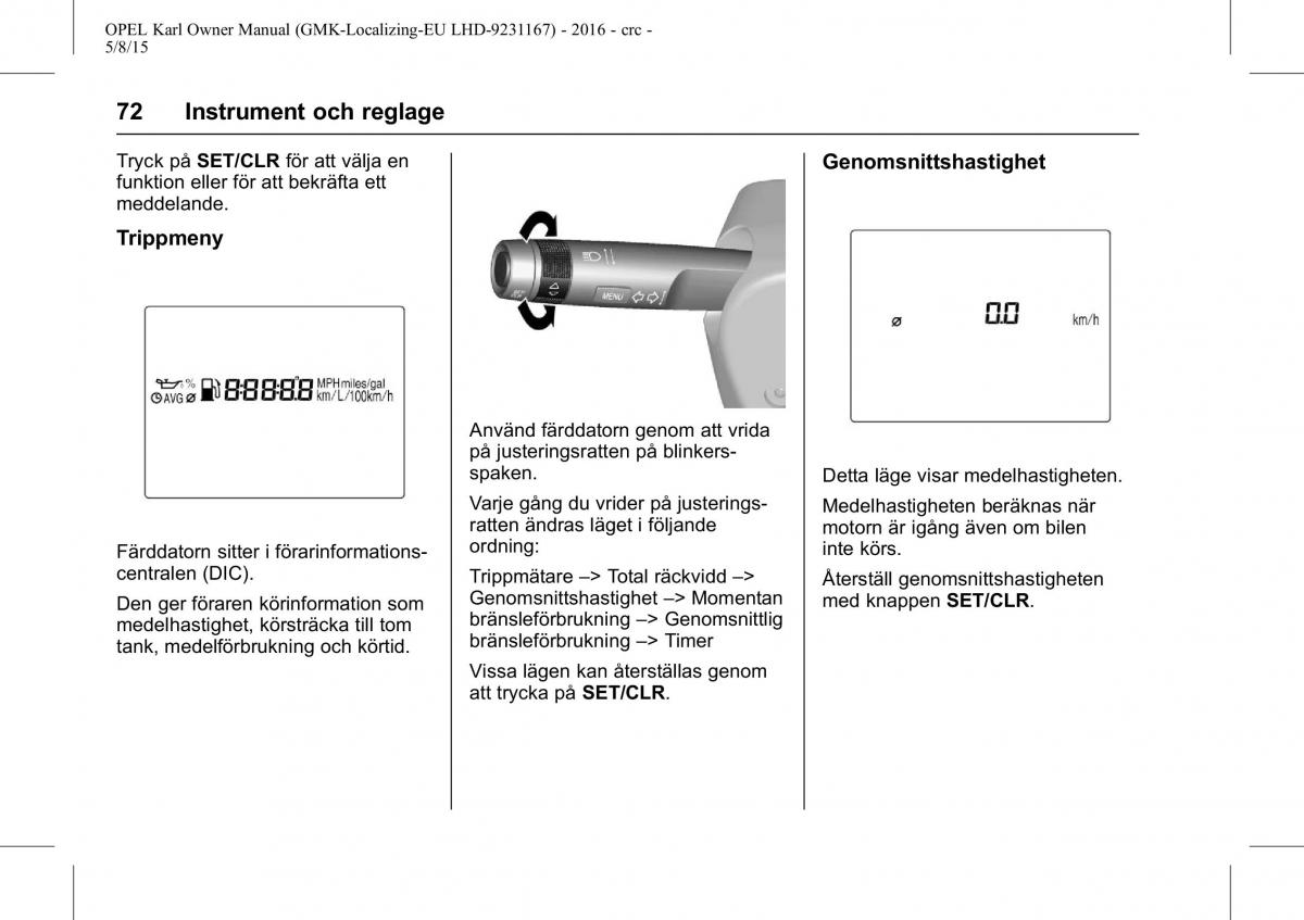 Opel Karl instruktionsbok / page 73