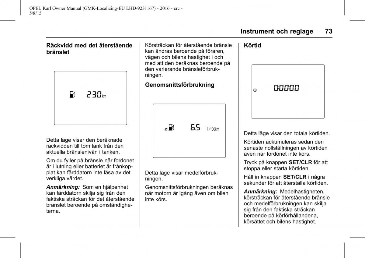 Opel Karl instruktionsbok / page 74