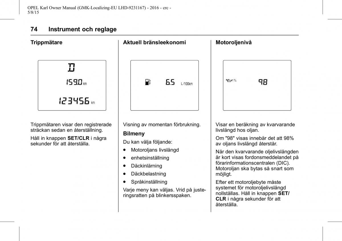 Opel Karl instruktionsbok / page 75